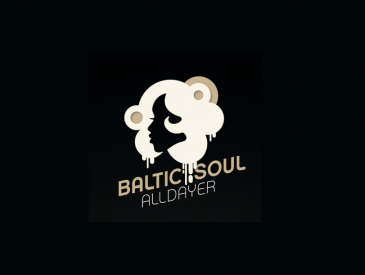 Logo mit stilisierter Silhouette eines Frauenkopfes mit runden Ohrringen über dem Schriftzug „BALTIC SOUL ALLDAYER” auf schwarzem Hintergrund.